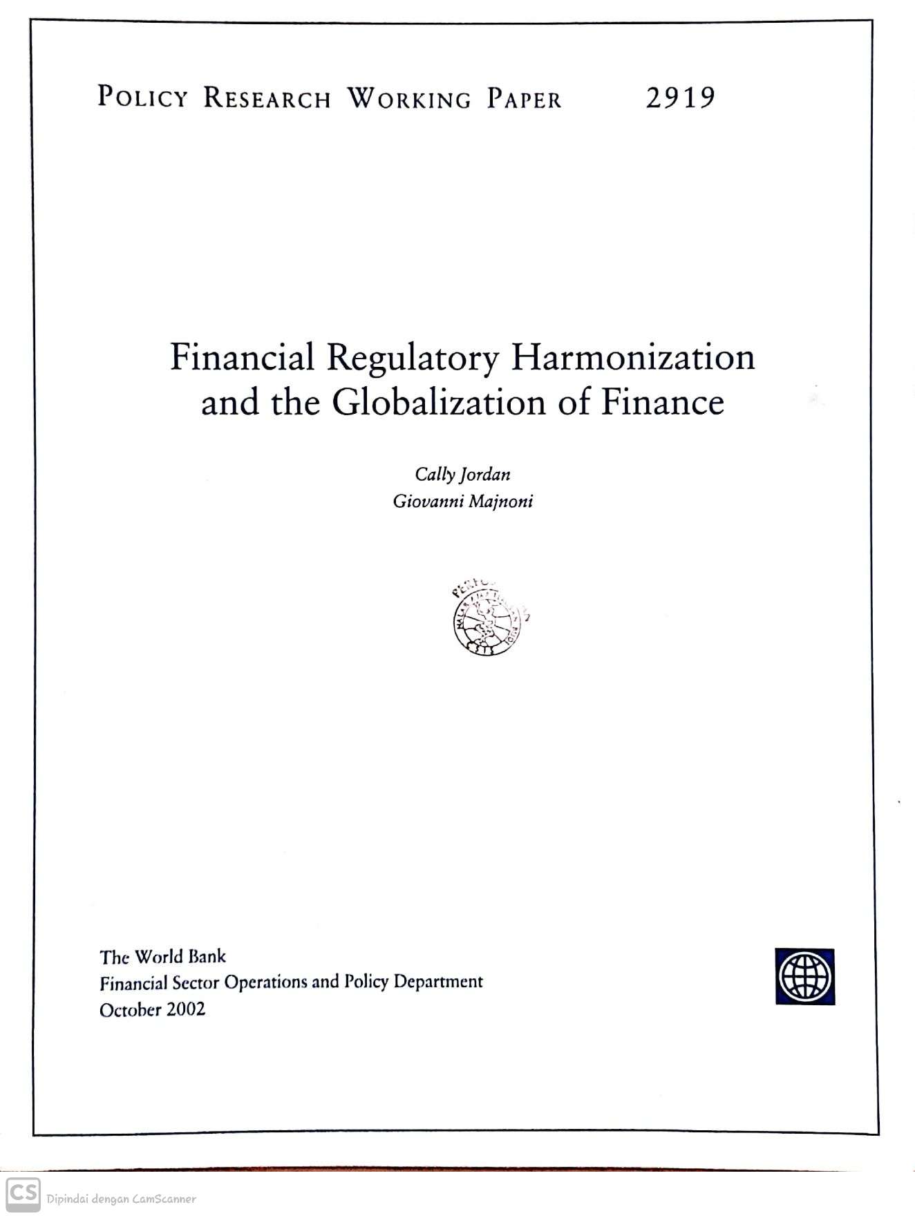 Policy research working paper no. 2919 : financial regulatory